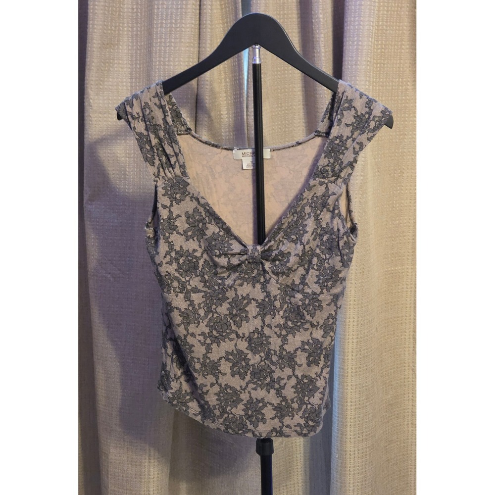 Michael Kors Floral Lace Sleeveless Crop‎ Top Women's Size Medium Black Tan